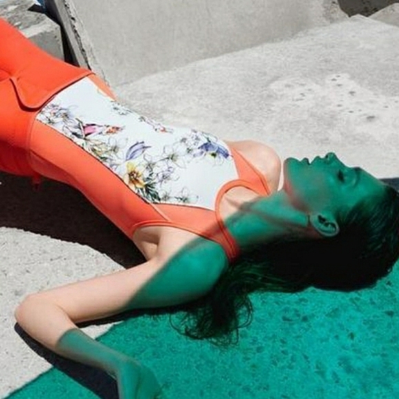 Stella McCartney x Adidas Floral Birds Mesh Cut Out Back 1 Piece Bathing Suit L - Picture 7 of 16